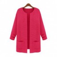 Cardigan con Bolsillos del Color Sólido de Acrílico de Manga Larga de Poliéster para las mujeres